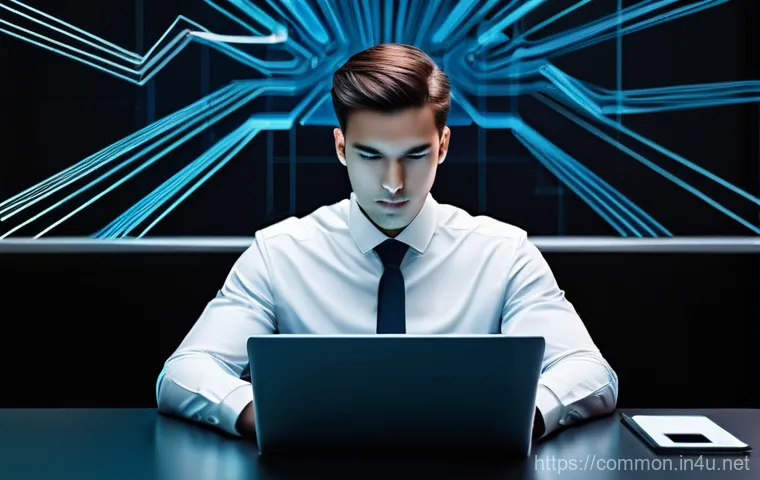 디지털 시대 상식 - **Prompt:** A diverse young adult, alert and focused, sits at a modern desk with a sleek laptop or t...