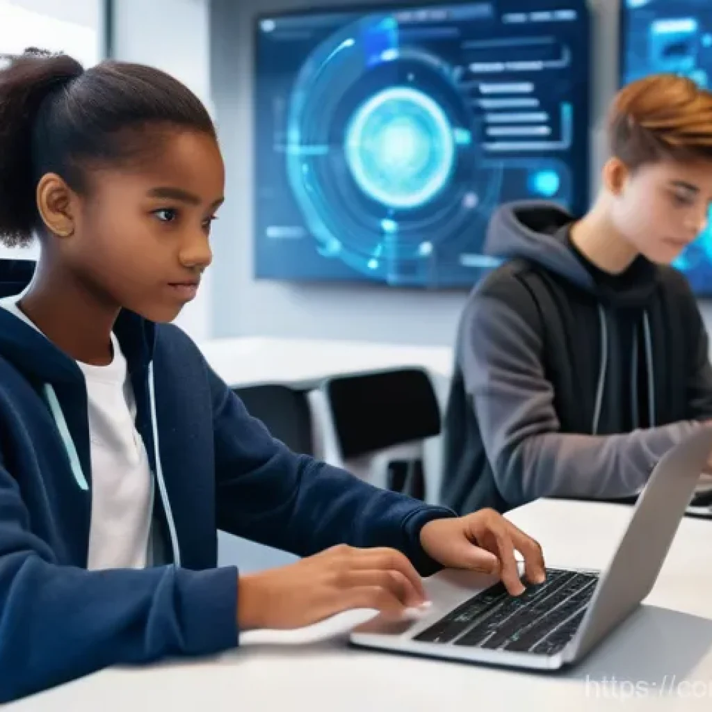 청소년을 위한 상식 - **Prompt 1: Future-Ready Youth Engaging with Digital Technologies**
    A group of diverse teenagers...